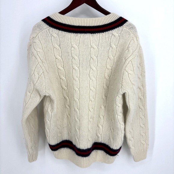 Brandy Melville Nikki Heavy Wool Cable Knit Stripe Oversized Vneck Sweater L/XL - Picture 9 of 9